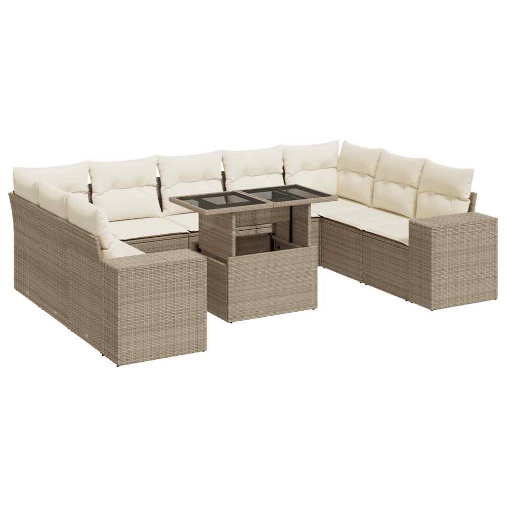 vidaXL Set Divano da Giardino 10 pz con Cuscini Beige in Polyrattan