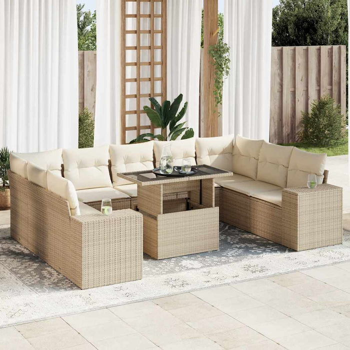Set Divano da Giardino 10 pz con Cuscini Beige in Polyrattan 3326859