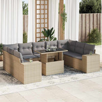 Set Divano da Giardino 10 pz con Cuscini Beige in Polyrattan 3326860