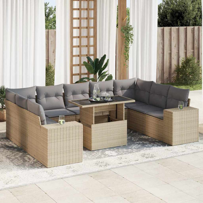 Set Divano da Giardino 10 pz con Cuscini Beige in Polyrattan 3326860