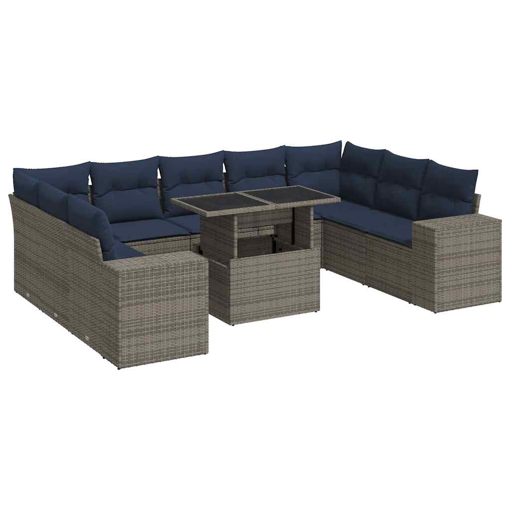 Divano Giardino 10 pz con Cuscini Grigio in Polyrattan Acacia 3326862