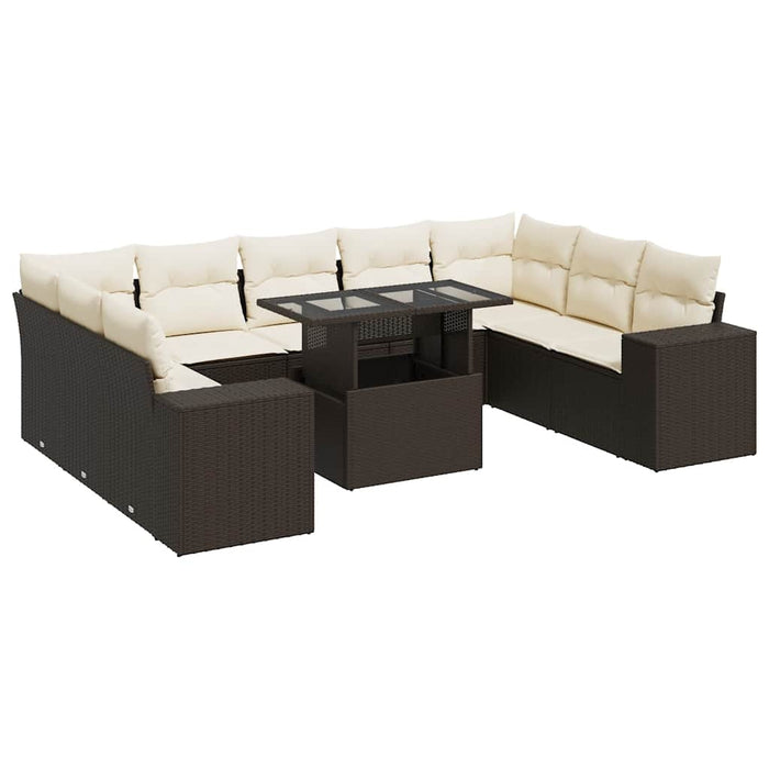 vidaXL Set Divani da Giardino 10pz con Cuscini in Polyrattan Marrone