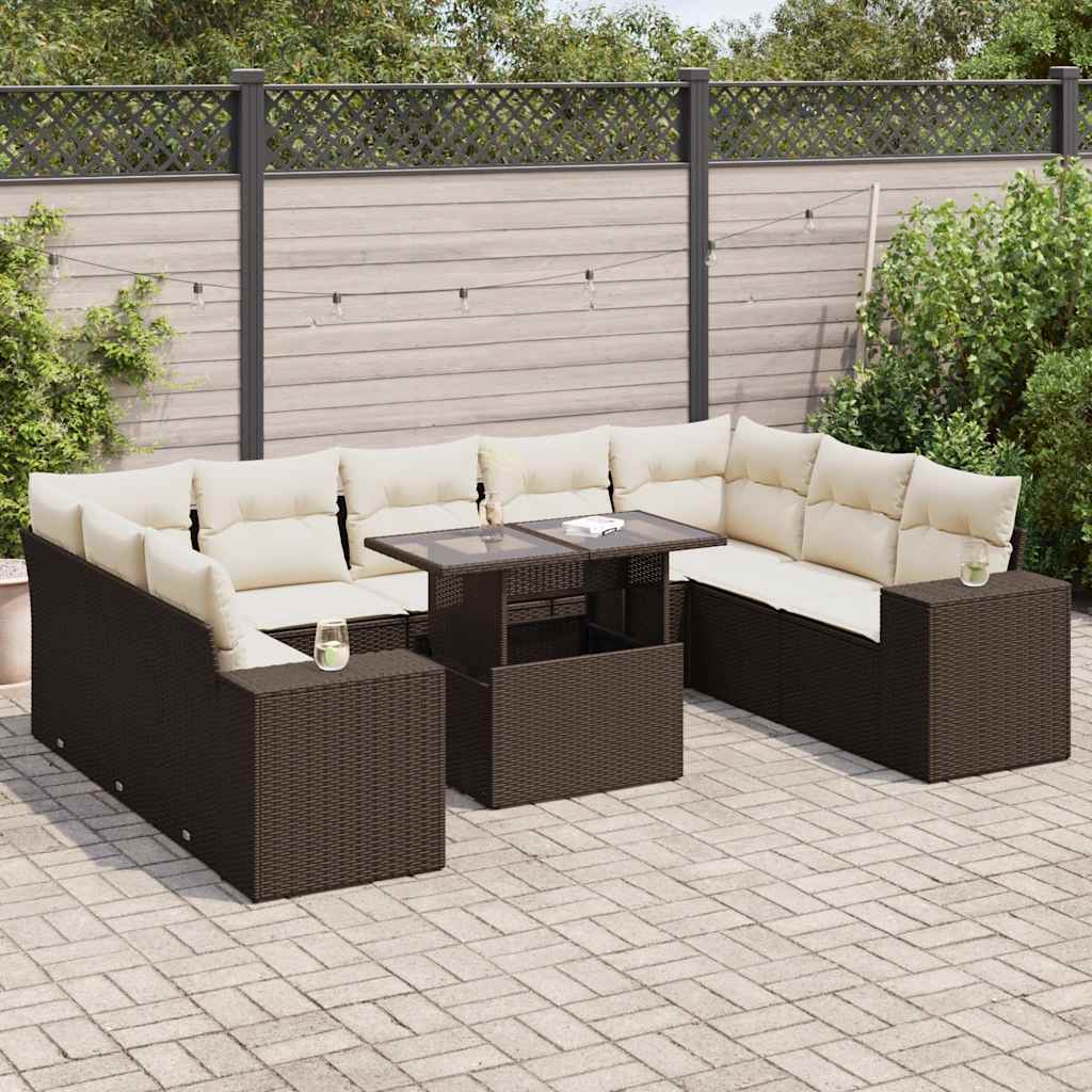 vidaXL Set Divani da Giardino 10pz con Cuscini in Polyrattan Marrone