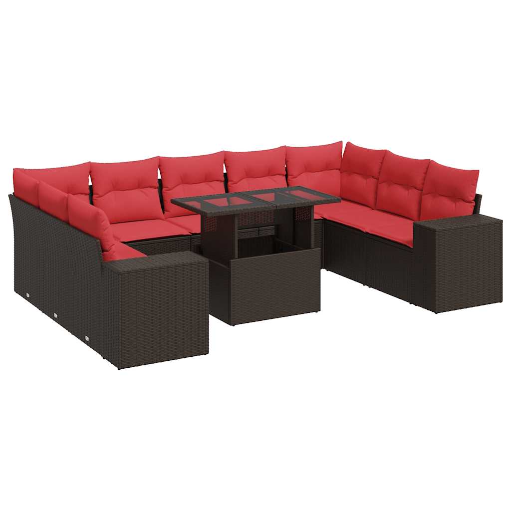 vidaXL Set Divani Giardino 10 pz con Cuscini Polyrattan Marrone Acacia