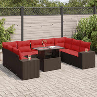 vidaXL Set Divani Giardino 10 pz con Cuscini Polyrattan Marrone Acacia
