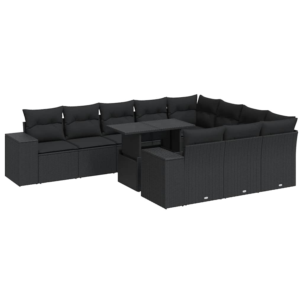 vidaXL Set Divani da Giardino 11 pz con Cuscini in Polyrattan Nero