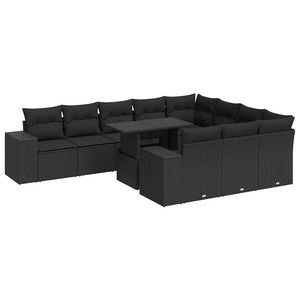 vidaXL Set Divani da Giardino 11 pz con Cuscini in Polyrattan Nero