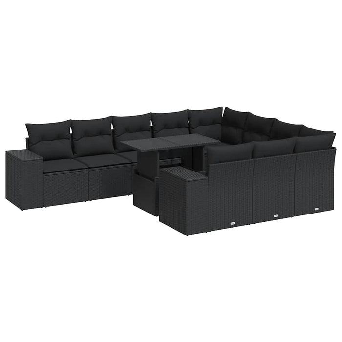 vidaXL Set Divani da Giardino 11 pz con Cuscini in Polyrattan Nero