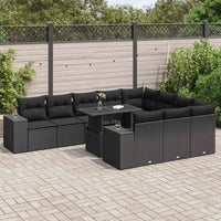 vidaXL Set Divani da Giardino 11 pz con Cuscini in Polyrattan Nero