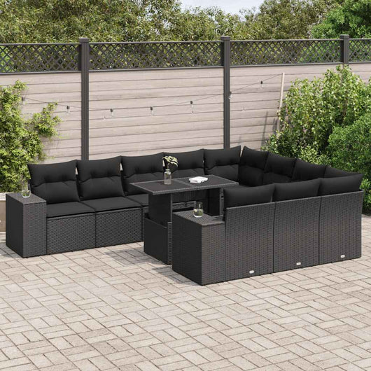 vidaXL Set Divani da Giardino 11 pz con Cuscini in Polyrattan Nero