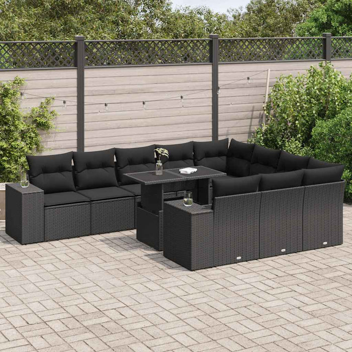 vidaXL Set Divani da Giardino 11 pz con Cuscini in Polyrattan Nero
