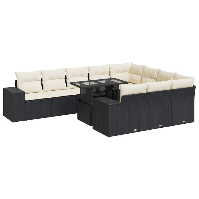 vidaXL Set Divani da Giardino 11 pz con Cuscini in Polyrattan Nero