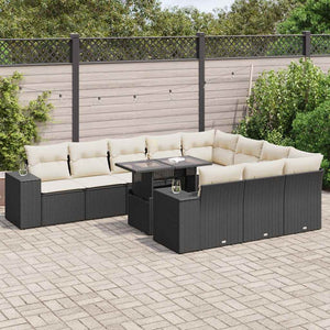 vidaXL Set Divani da Giardino 11 pz con Cuscini in Polyrattan Nero