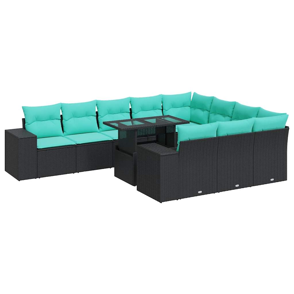 Set Divani da Giardino 11 pz con Cuscini Polyrattan Acacia Nero 3326868