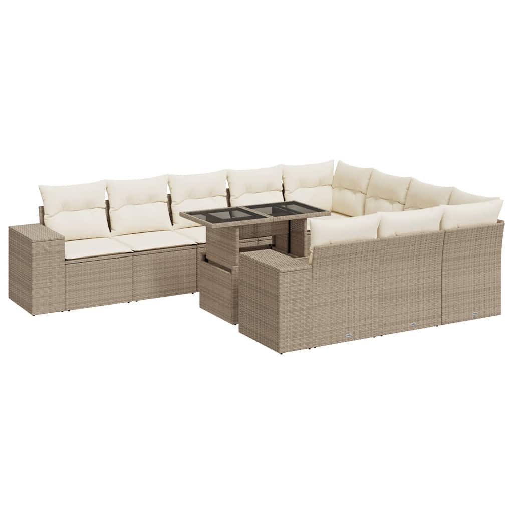 Set Divani da Giardino 11 pz con Cuscini Beige in Polyrattan 3326869