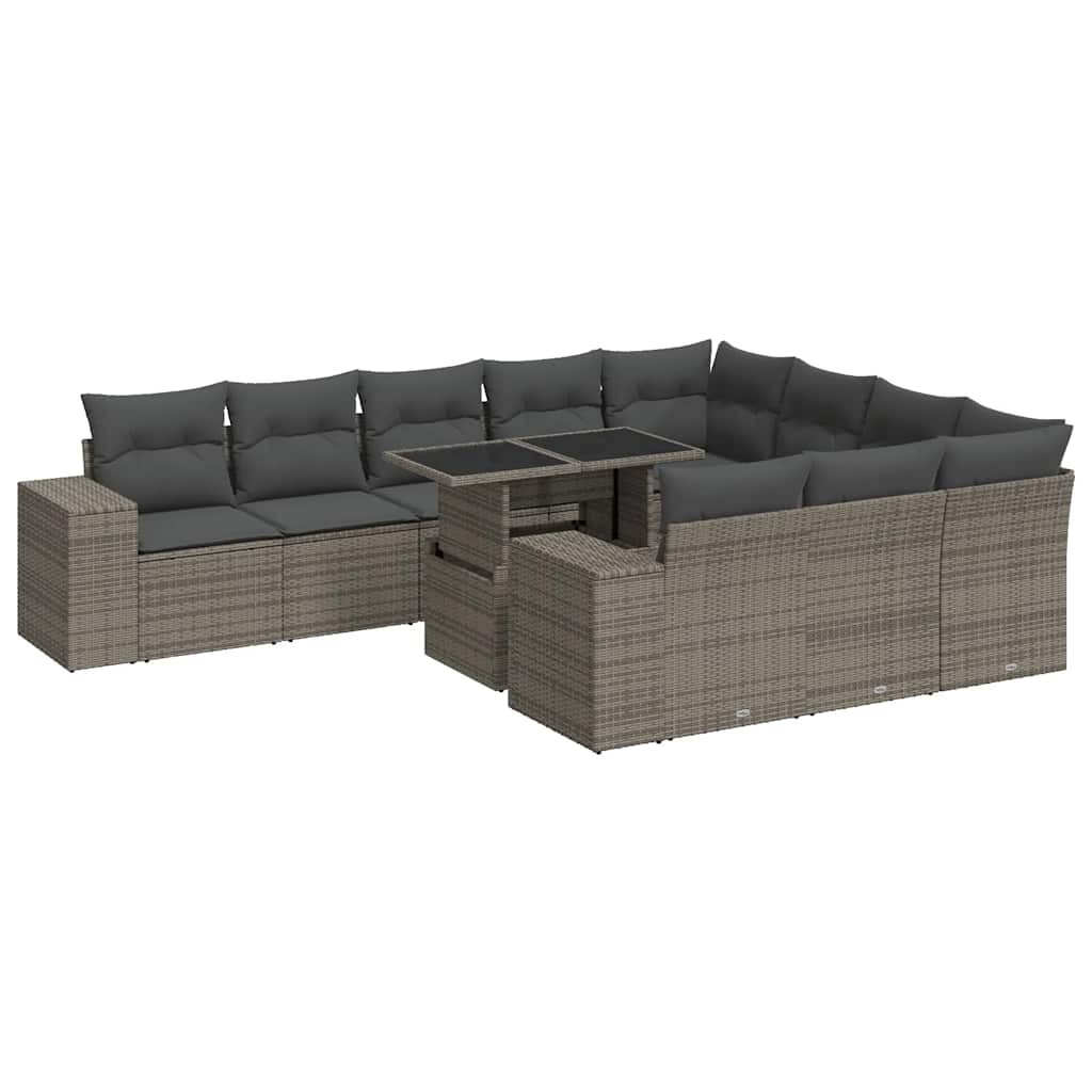 vidaXL Set Divani da Giardino 11 pz con Cuscini in Polyrattan Grigio