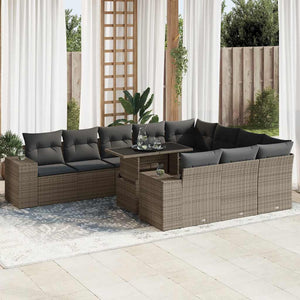 vidaXL Set Divani da Giardino 11 pz con Cuscini in Polyrattan Grigio