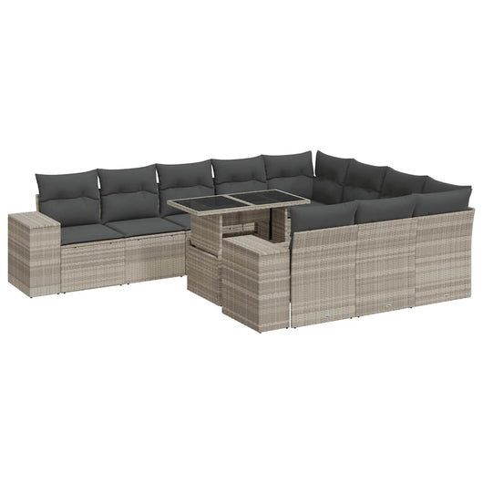 vidaXL Set Divani da Giardino 11 pz con Cuscini in Polyrattan Grigio