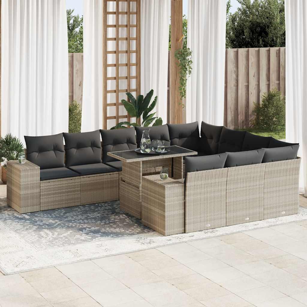 vidaXL Set Divani da Giardino 11 pz con Cuscini in Polyrattan Grigio