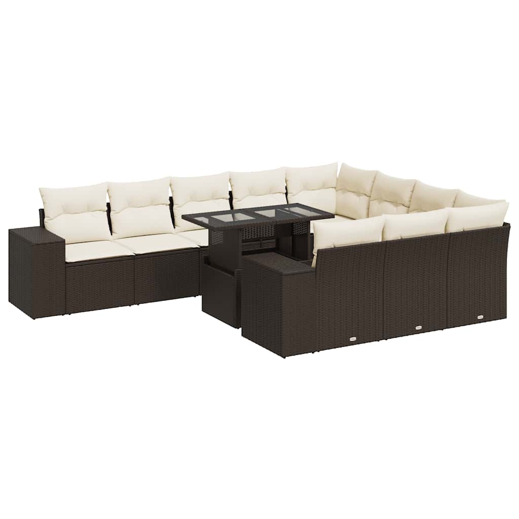 Set Divani da Giardino 11 pz con Cuscini Polyrattan Marrone 3326874