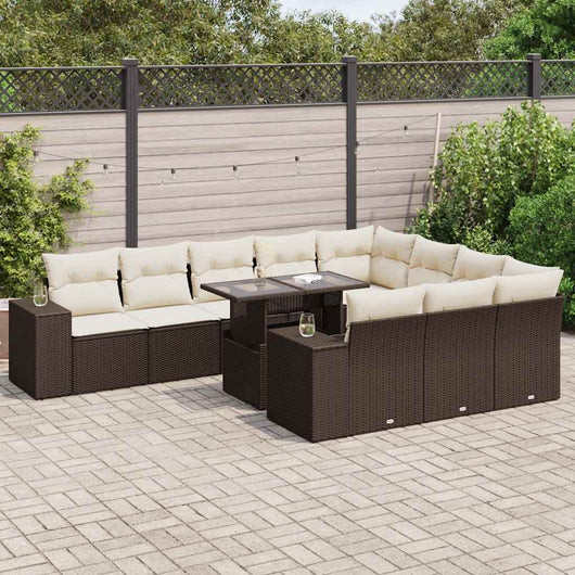 Set Divani da Giardino 11 pz con Cuscini Polyrattan Marrone