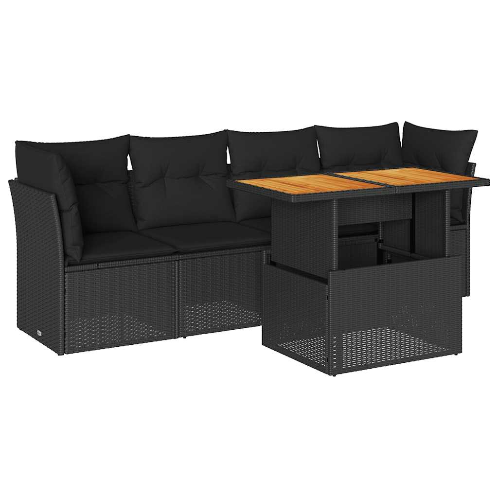 Set Divani da Giardino 5 pz con Cuscini in Polyrattan Nero 3326876