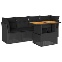Set Divani da Giardino 5 pz con Cuscini in Polyrattan Nero 3326876