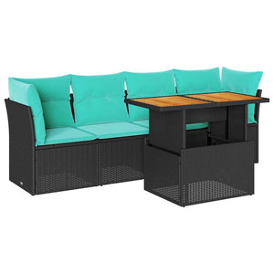 Set Divani da Giardino 5 pz con Cuscini in Polyrattan Nero 3326878