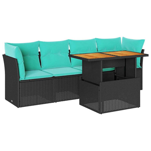 Set Divani da Giardino 5 pz con Cuscini in Polyrattan Nero 3326878