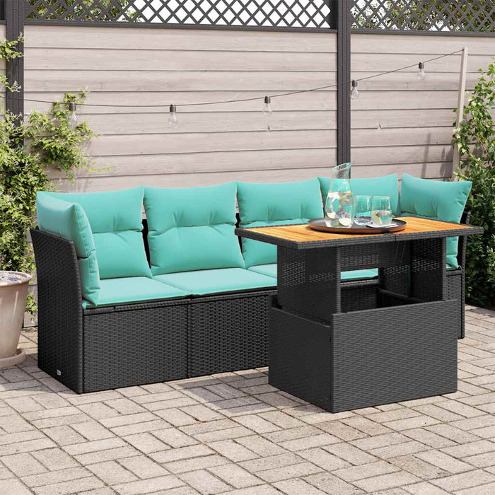 Set Divani da Giardino 5 pz con Cuscini in Polyrattan Nero 3326878