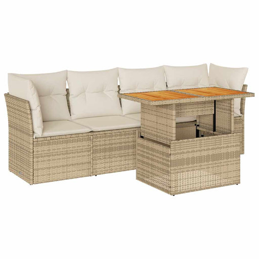 vidaXL Set Divano da Giardino 5 pz con Cuscini Beige in Polyrattan