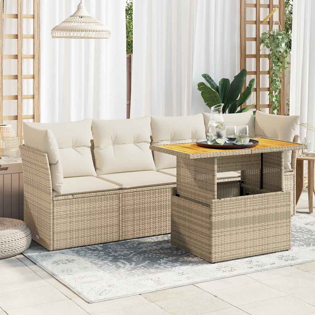 vidaXL Set Divano da Giardino 5 pz con Cuscini Beige in Polyrattan