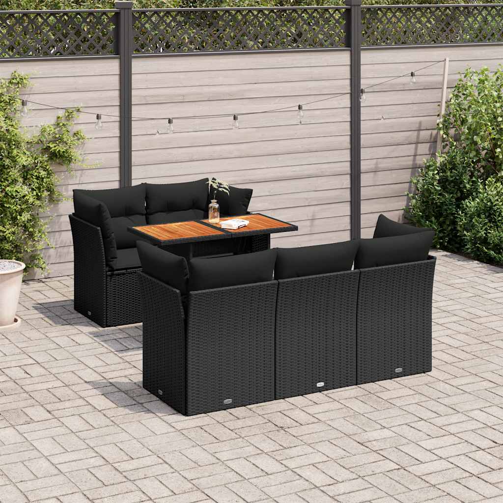Set Divano da Giardino 6 pz con Cuscini Nero in Polyrattan