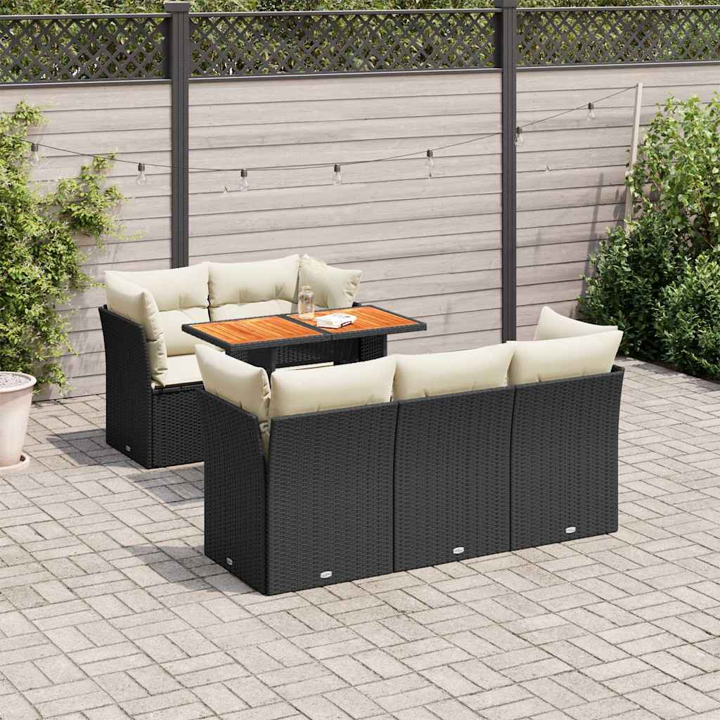 vidaXL Set Divano da Giardino 6 pz con Cuscini Nero in Polyrattan