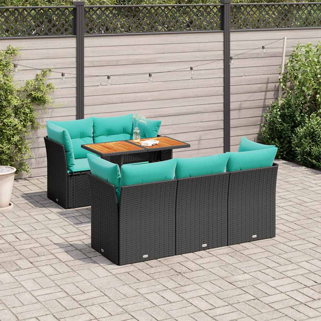 Set Divano da Giardino 6 pz con Cuscini Nero in Polyrattan 3326885