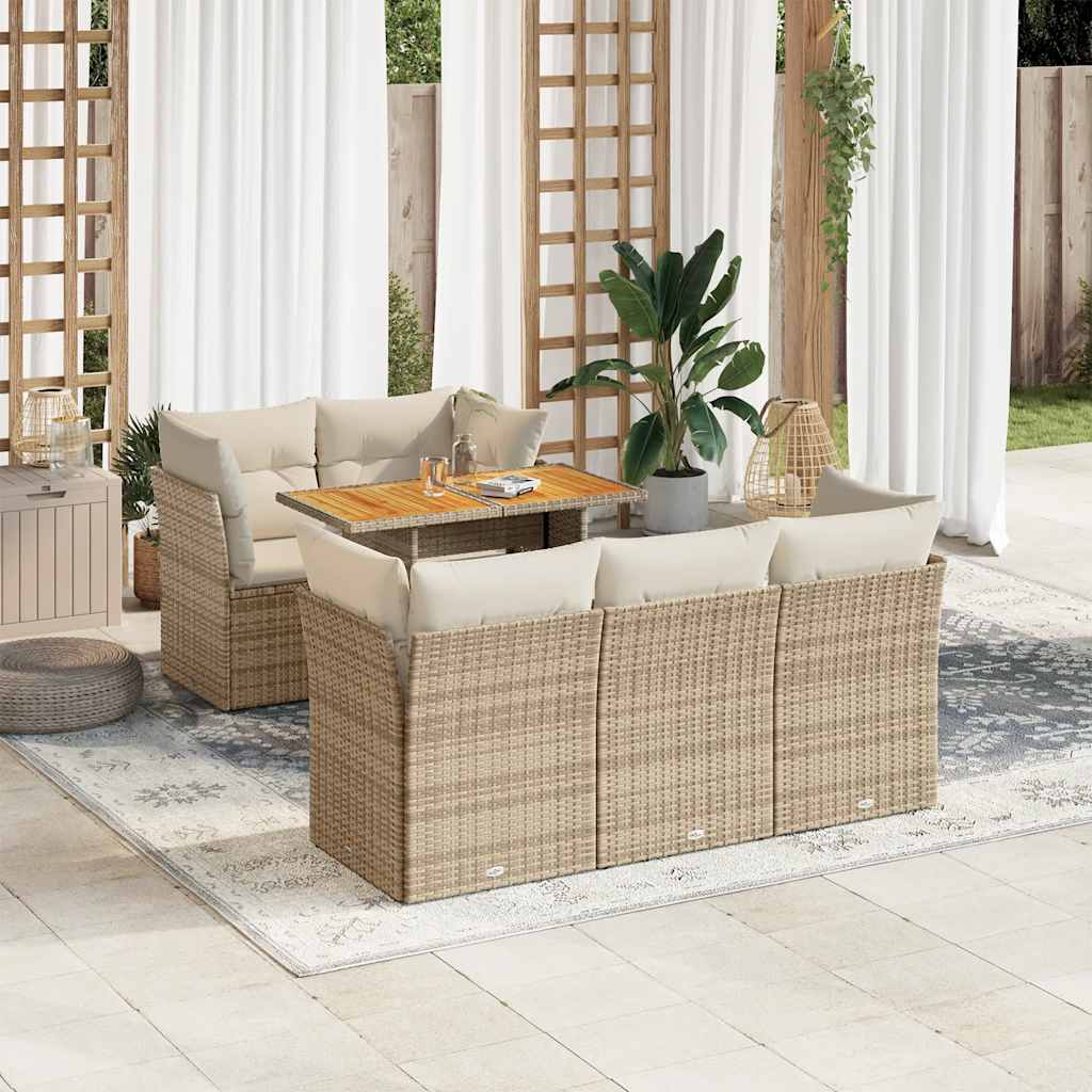 vidaXL Set Divano da Giardino 6 pz con Cuscini Beige in Polyrattan