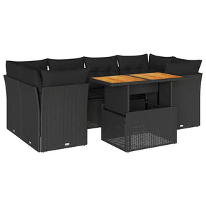 vidaXL Set Divani da Giardino con Cuscini 7pz Nero Polyrattan