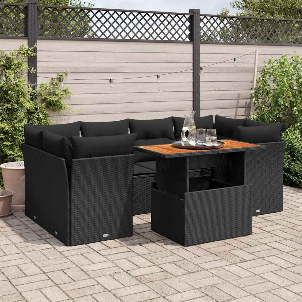 vidaXL Set Divani da Giardino con Cuscini 7pz Nero Polyrattan
