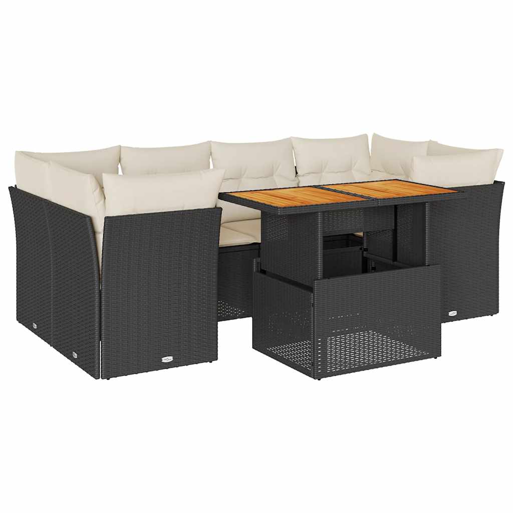 vidaXL Set Divani da Giardino con Cuscini 7pz Nero Polyrattan