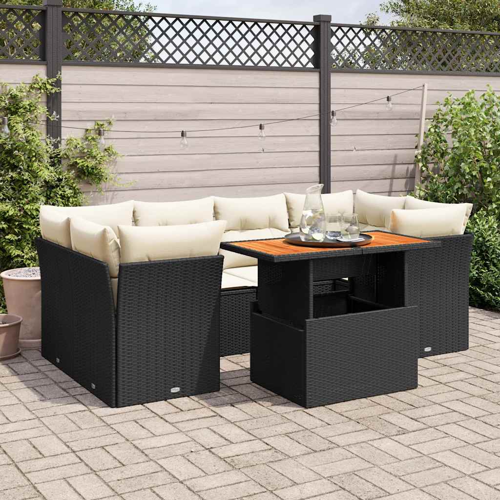 vidaXL Set Divani da Giardino con Cuscini 7pz Nero Polyrattan