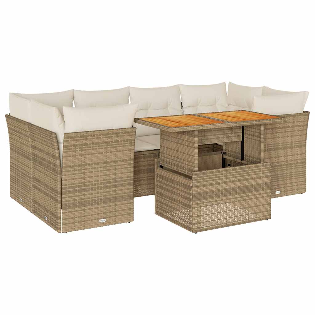 vidaXL Set Divani da Giardino 7 pz con Cuscini Beige in Polyrattan