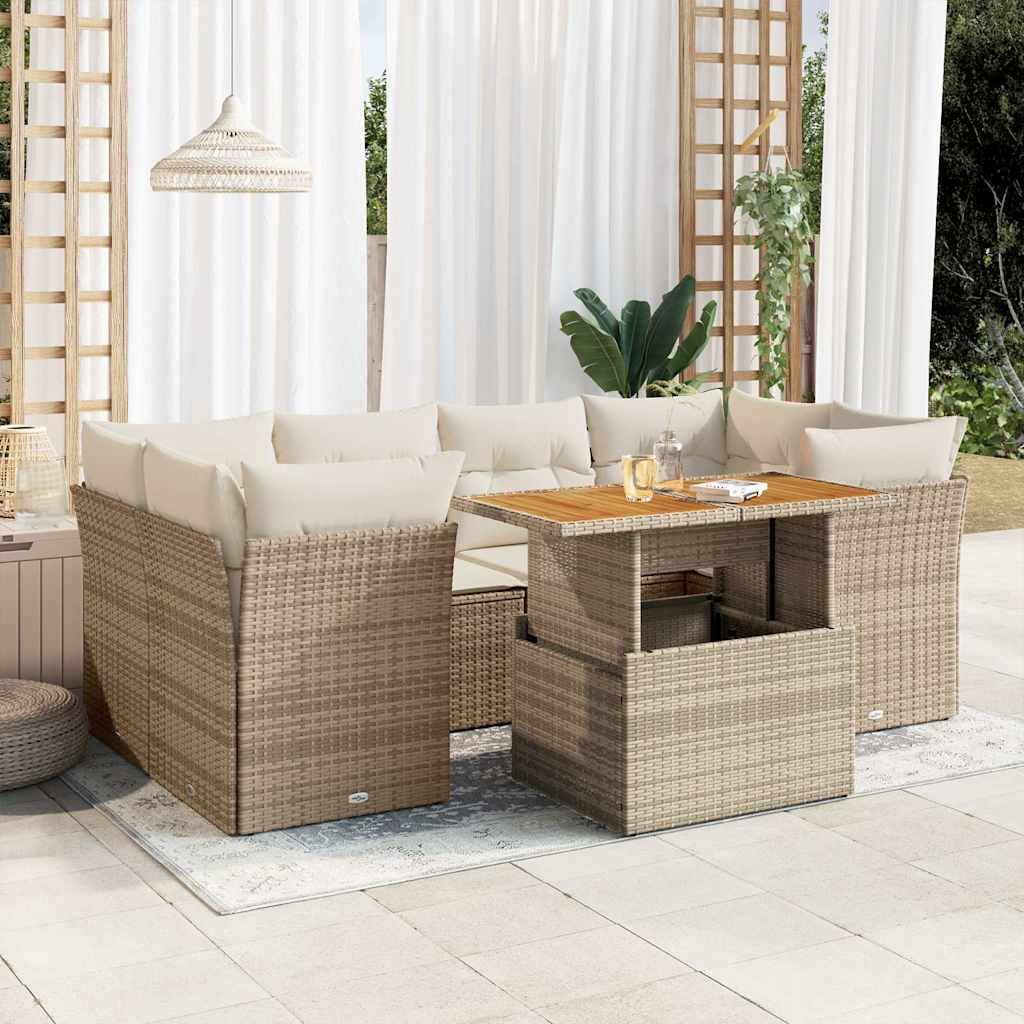 vidaXL Set Divani da Giardino 7 pz con Cuscini Beige in Polyrattan