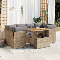 Set Divani da Giardino 7 pz con Cuscini Beige in Polyrattan