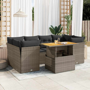 Set Divani da Giardino 7 pz con Cuscini Grigio in Polyrattan