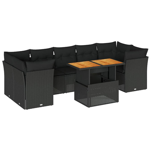 Set Divani da Giardino con Cuscini 8 pz Nero in Polyrattan