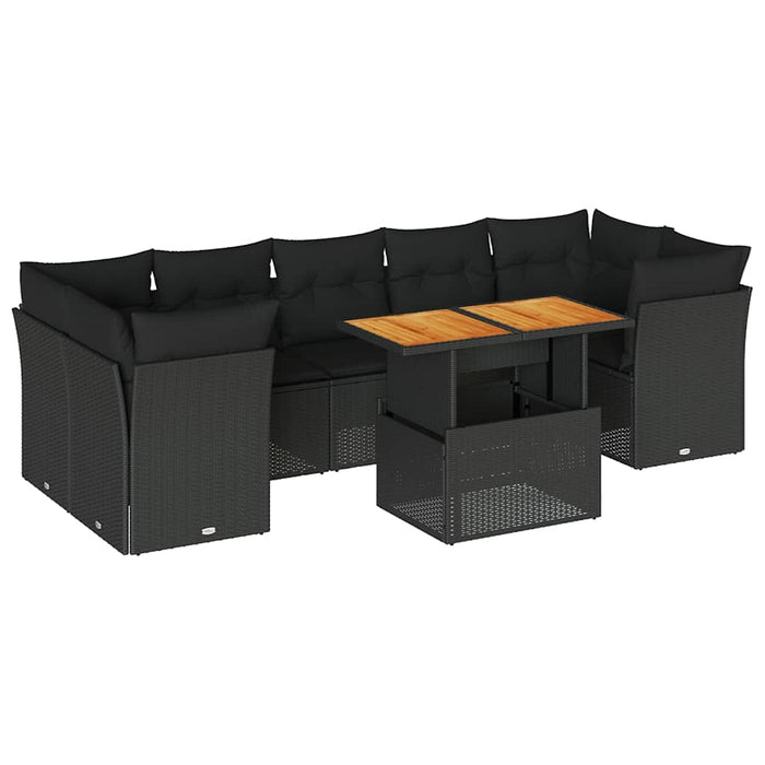 Set Divani da Giardino con Cuscini 8 pz Nero in Polyrattan