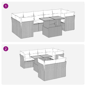 Set Divani da Giardino con Cuscini 8 pz Nero in Polyrattan