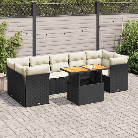 vidaXL Set Divani da Giardino con Cuscini 8 pz Nero in Polyrattan