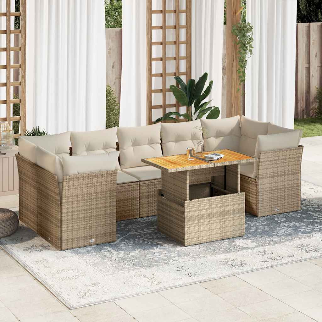 vidaXL Set Divano da Giardino 8 pz con Cuscini Beige in Polyrattan