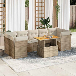 vidaXL Set Divano da Giardino 8 pz con Cuscini Beige in Polyrattan